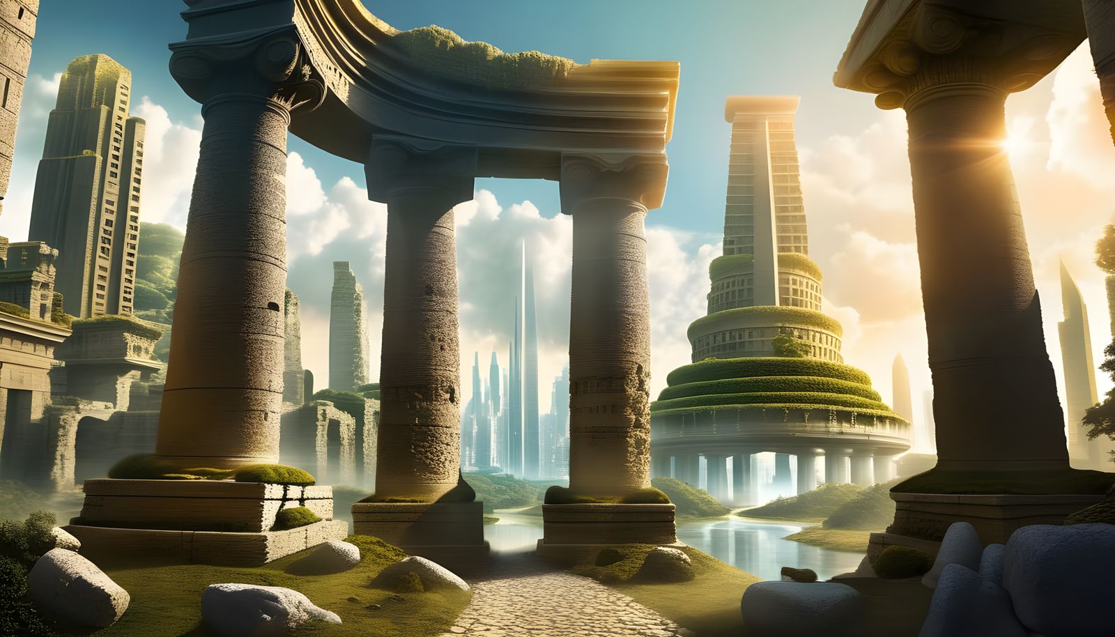 Ancient Ruins Flow into Futuristic Metropolis