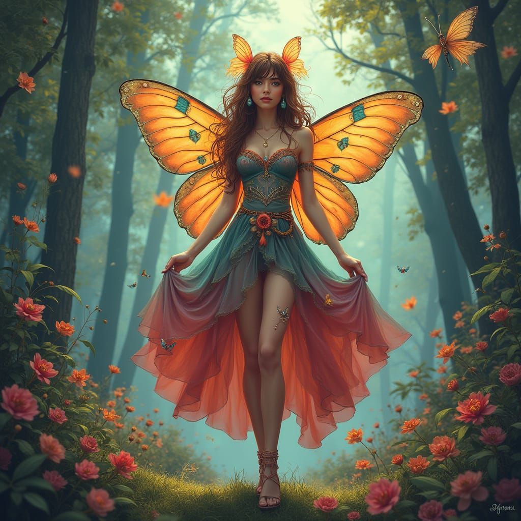 Ranamariposa in a Dreamlike Forest, Fantasy Art