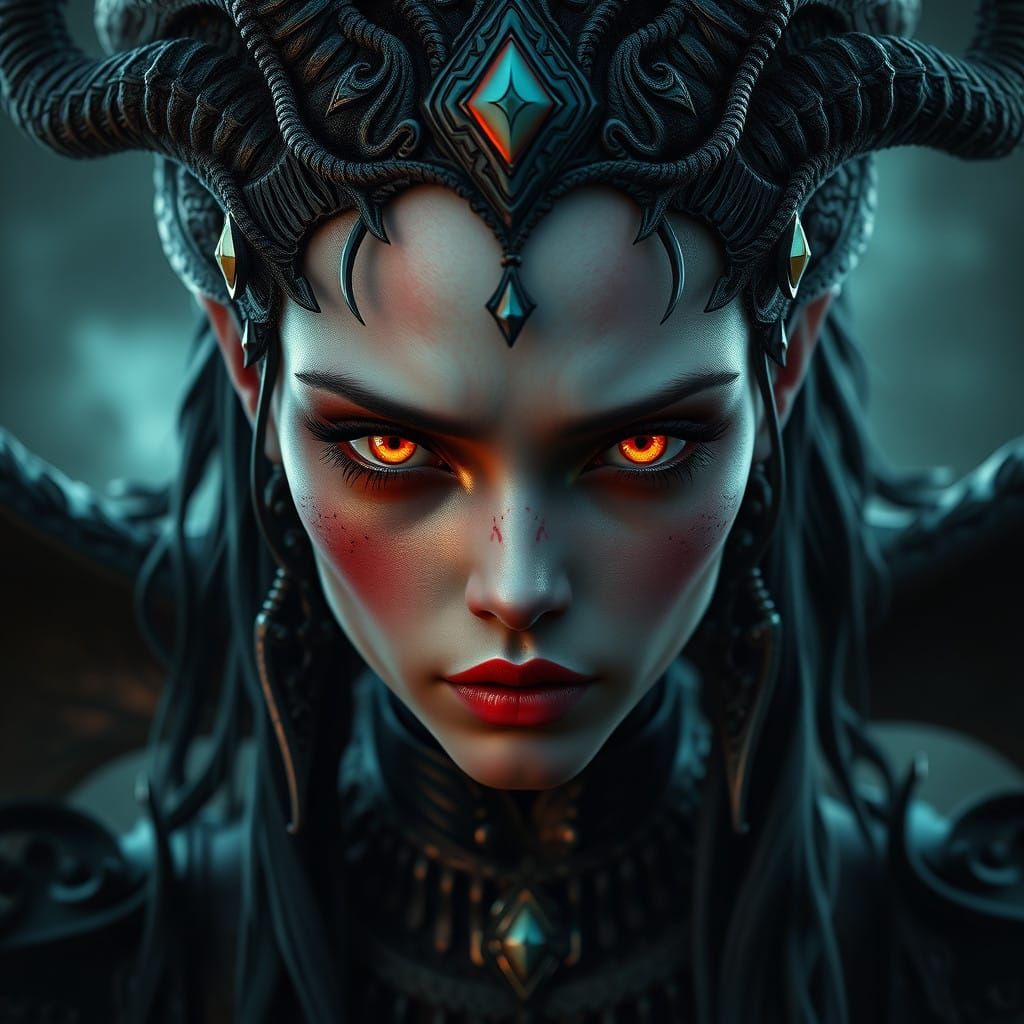Goth Medusa with Haunting Eyes in Deep, Fantastical Landscap...