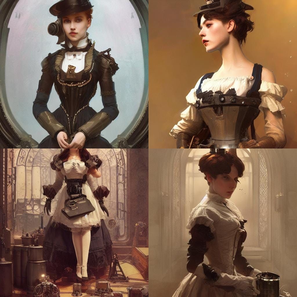 Clockwork Robot Maid with Steampunk Dog