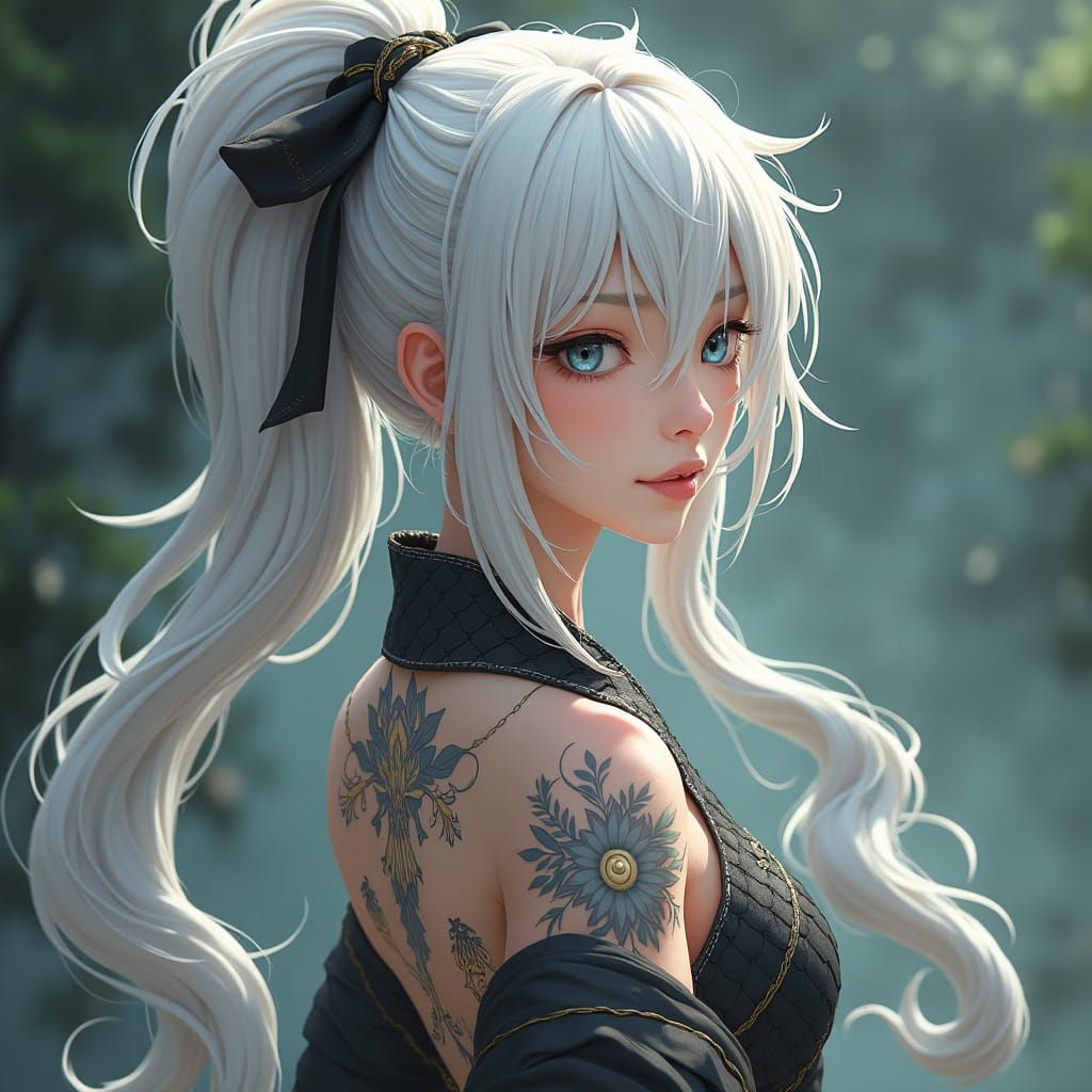 Serpentine Shinobi Maiden in Traditional Japanese Attire