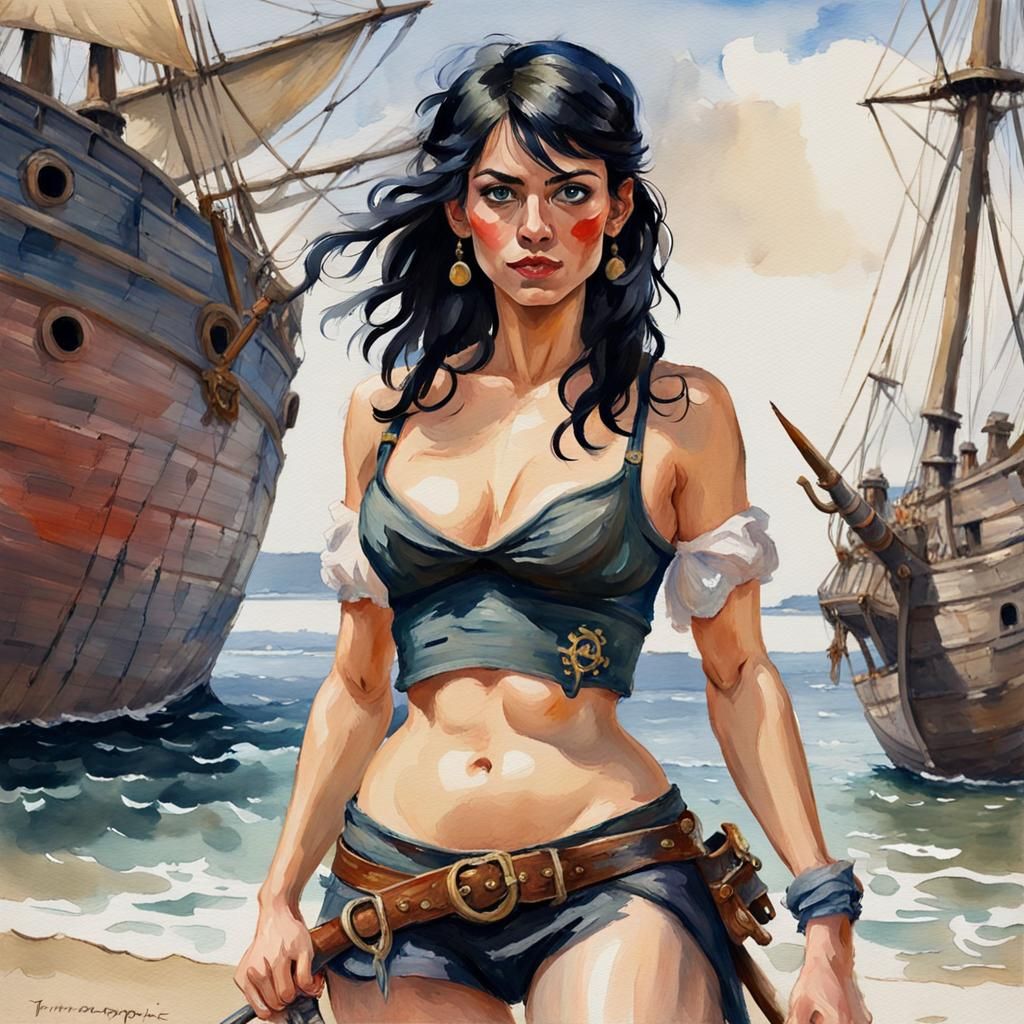 Pirate in Gouache Style Impressionist Painting