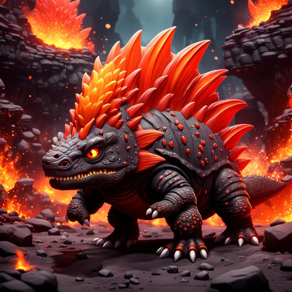 Chibi Lava Dimetrodon Fantasy Concept Art