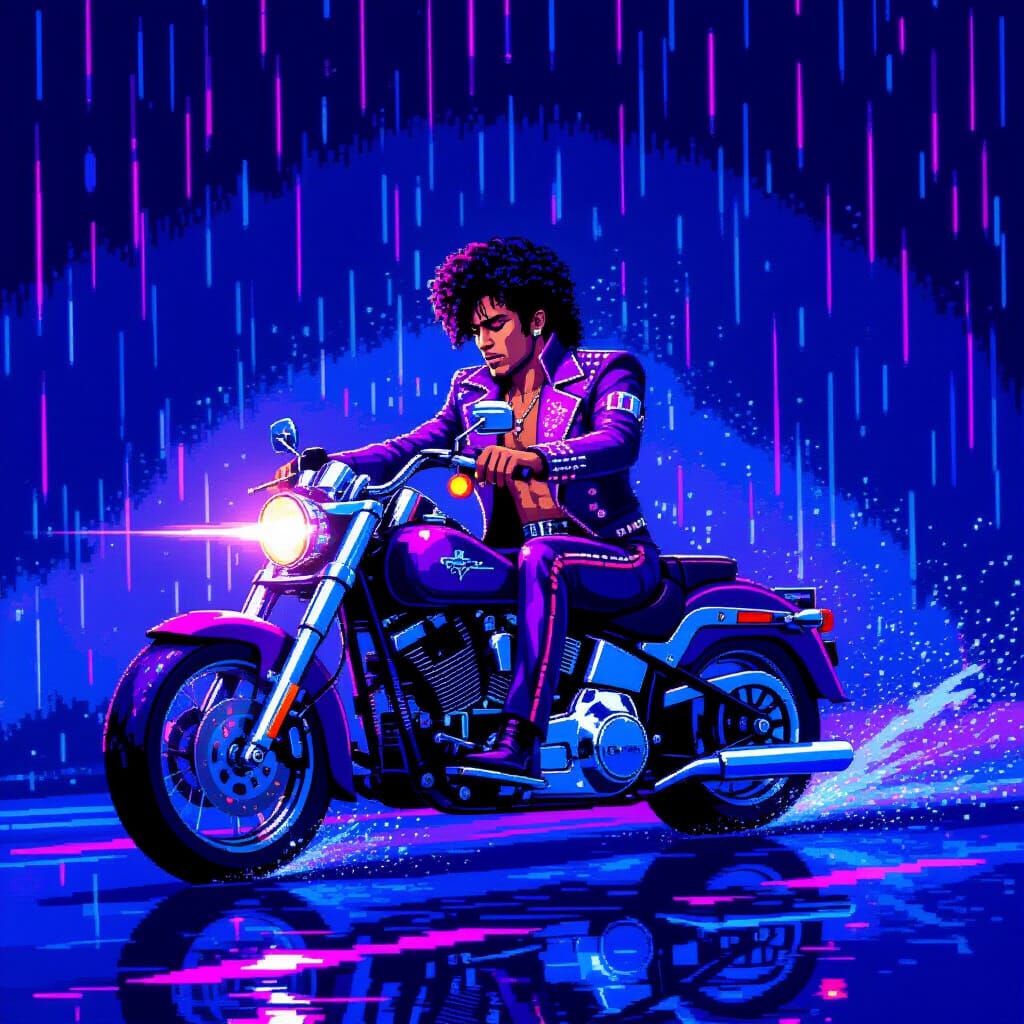 Prince Inspired Singer Rides Motorcycle in Neon Purple Rain ...
