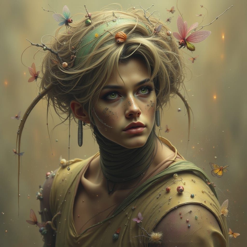 Dark Cyberpunk Fae in Muted Earth Tones