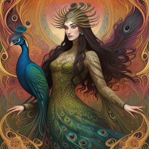 Dragon Peacock Woman in Abstract Expressionism Style