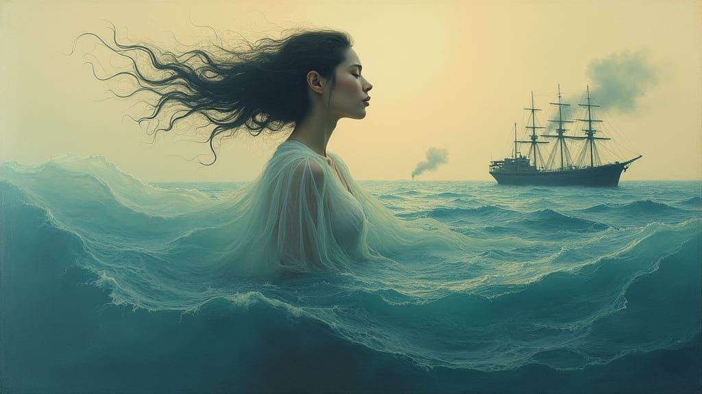 Serene Disconnection: Surreal Ocean Dreamscape