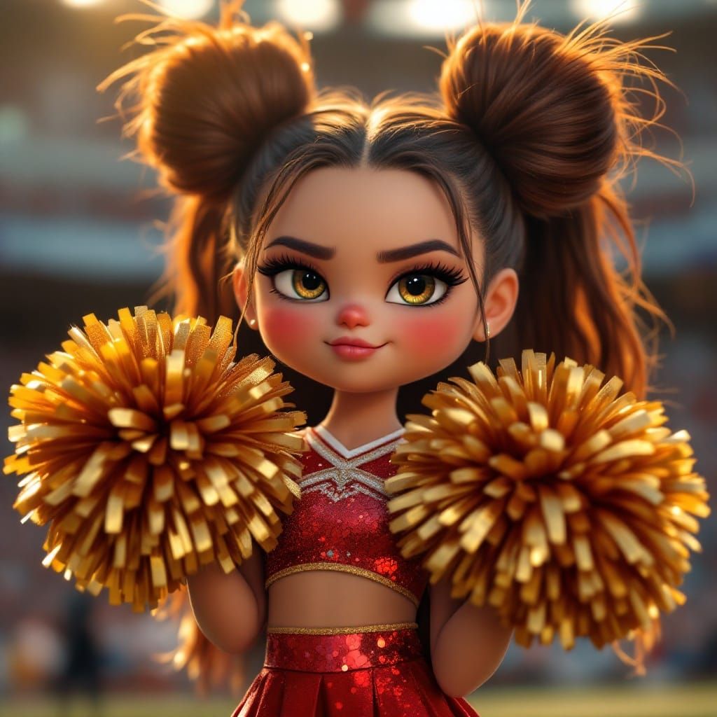 Joyful Cheerleader in Vibrant Red Uniform