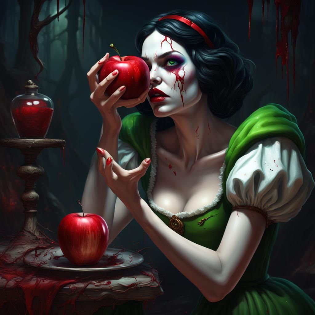 Evil Snow White Oil Painting with Broken Face