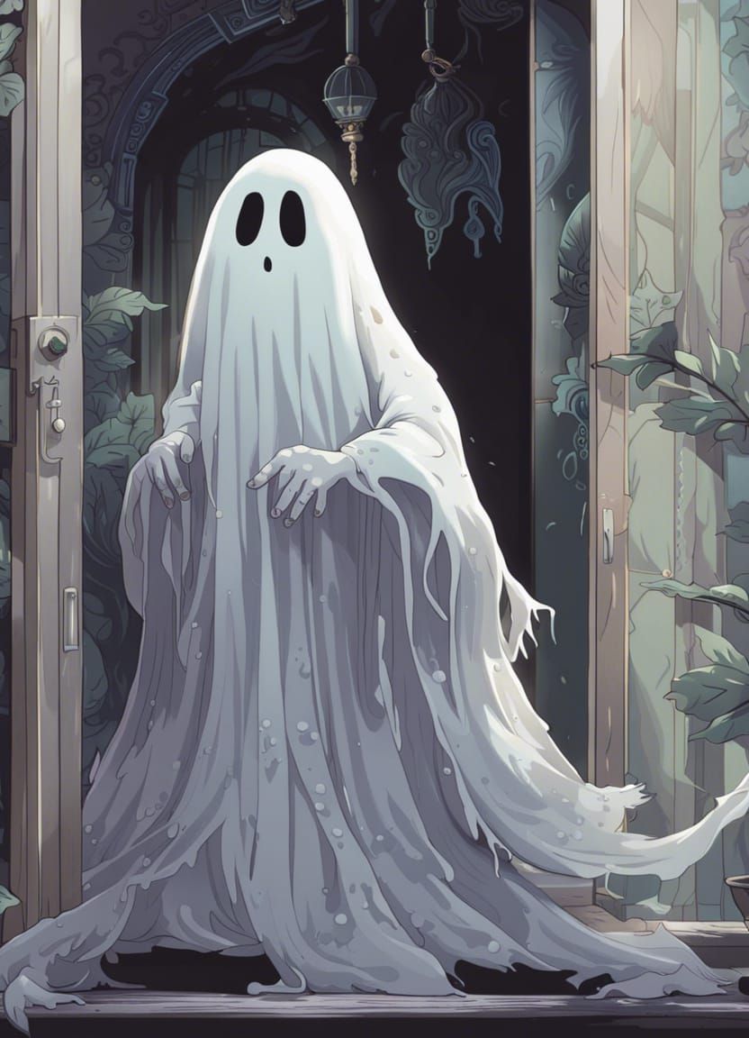 Cute Ghost in Anime Style Digital Art