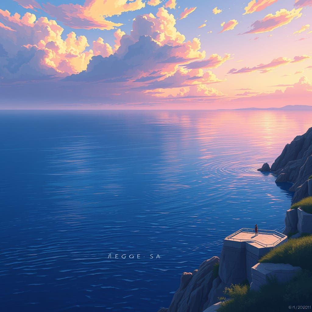 Aegean Sea in Cinematic Anime Style