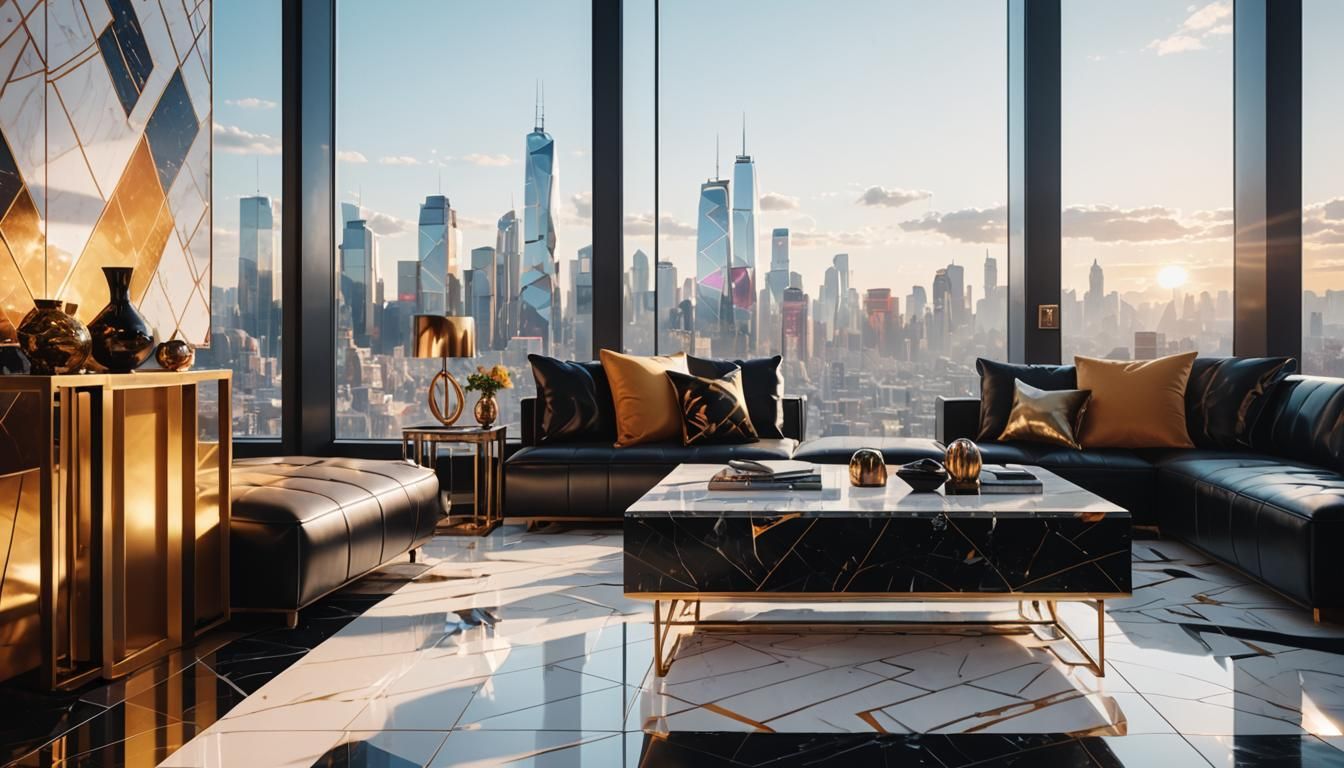 Luxurious Penthouse with Geometric Art in Art Deco Style