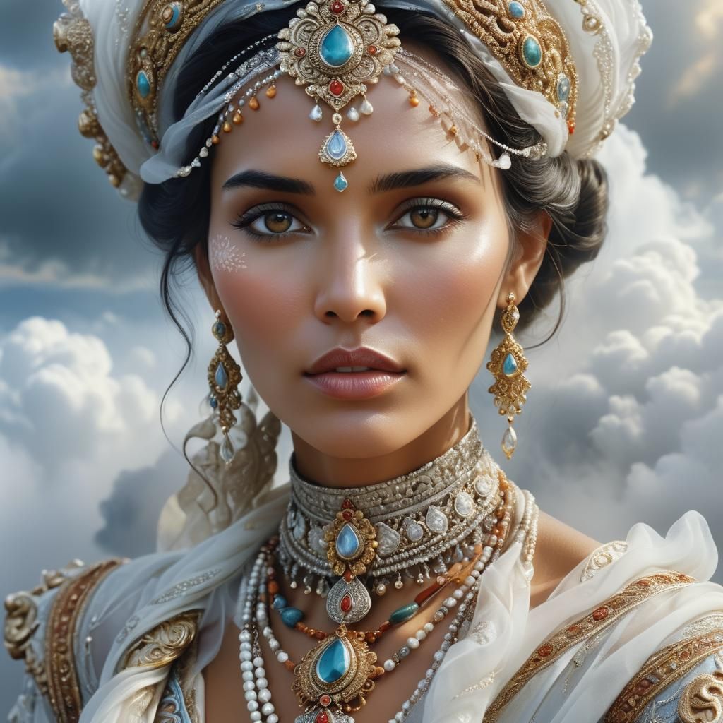 Ethereal Woman in Clouds: Hyperrealistic Digital Portrait