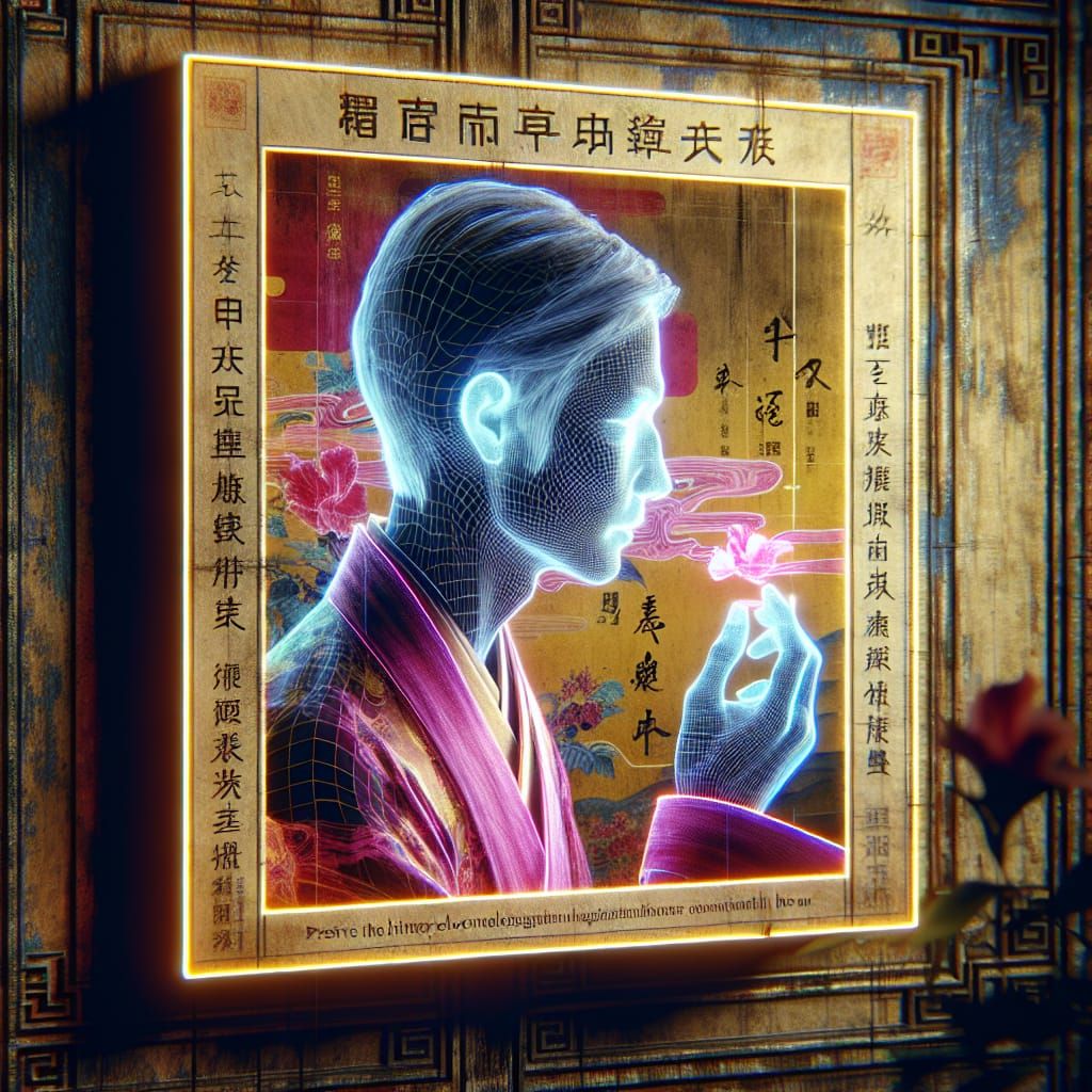 Neon Electroluminescent Ink Art Portrait in 3D