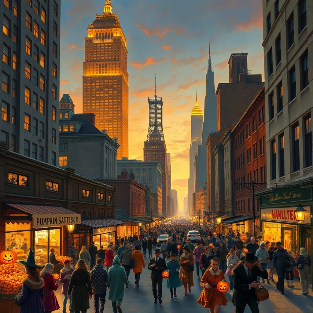 Halloween Night in a Bustling Metropolis