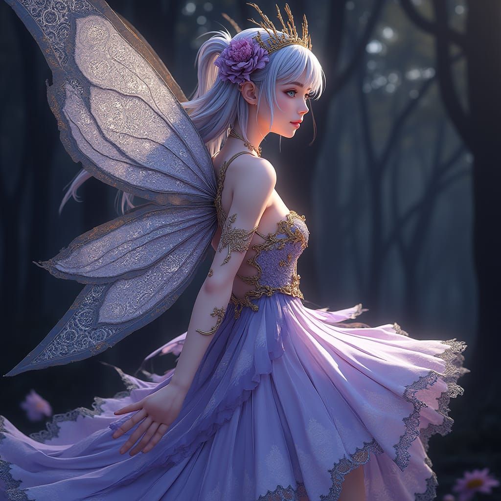 Eldritch Fairy in 80s Anime Style with Zentangle Patterns