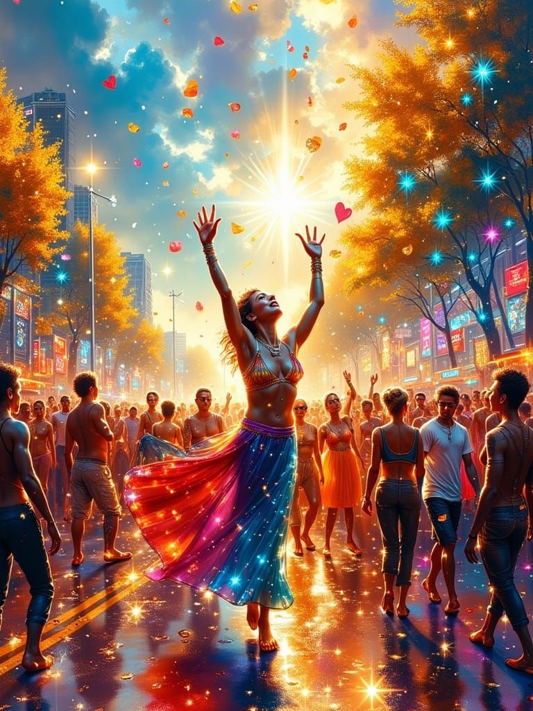 Vibrant Pride Parade with Spiritual Energy in Semi-Abstract ...