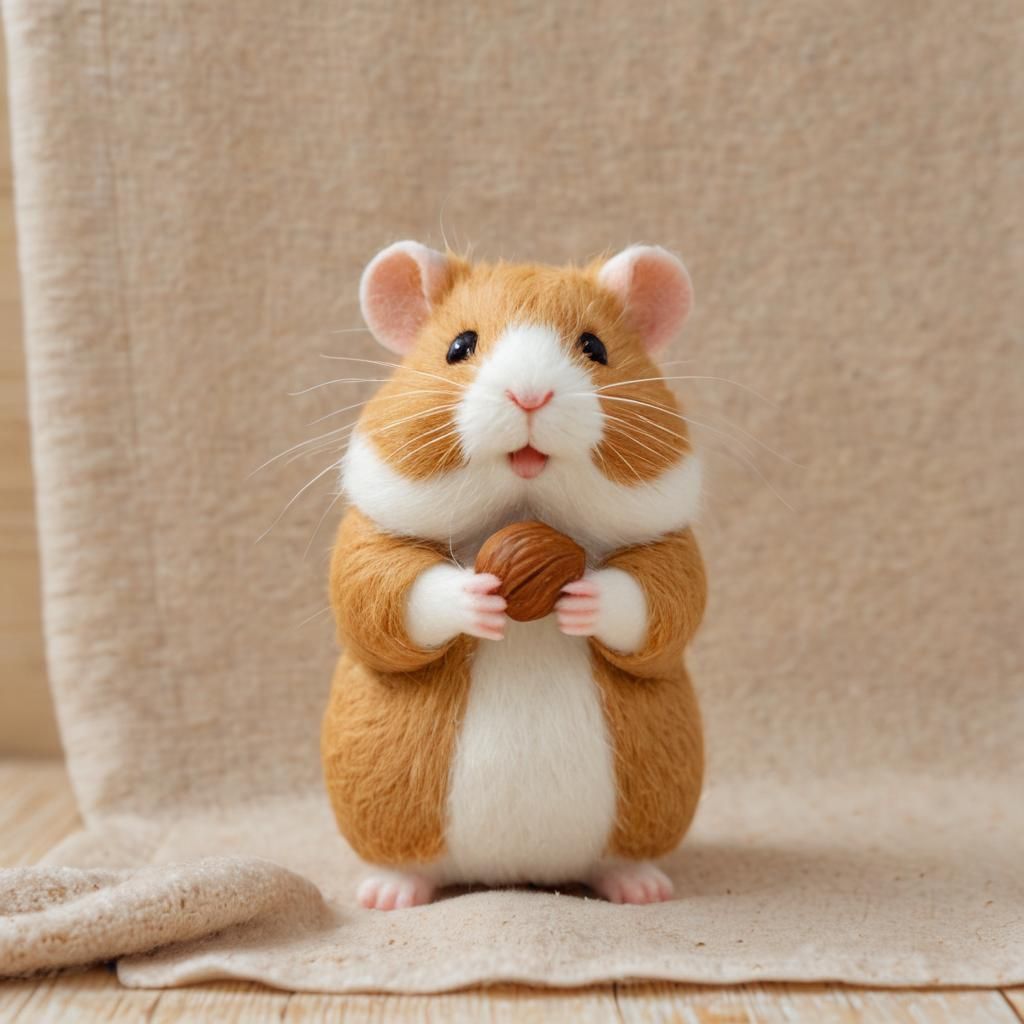 Felt Hamster Portrait with Hazelnut