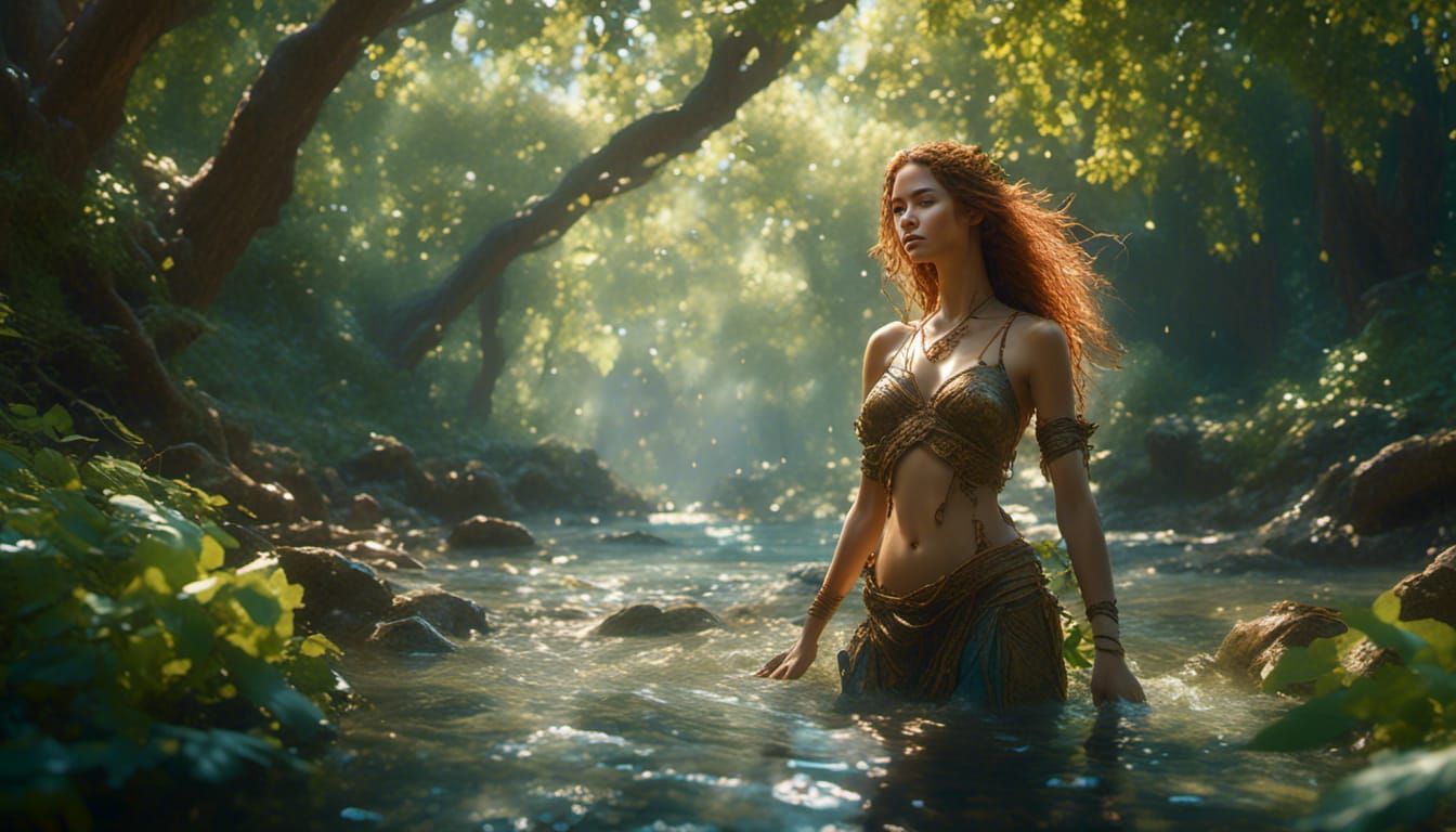 Ethereal River Nymph in Watercolor Style