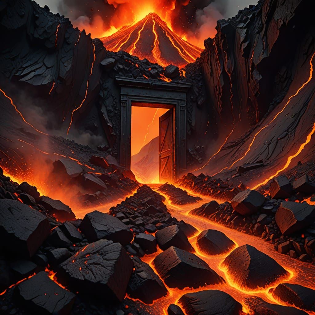 Doorway in Volcano: Cinematic 3D Render