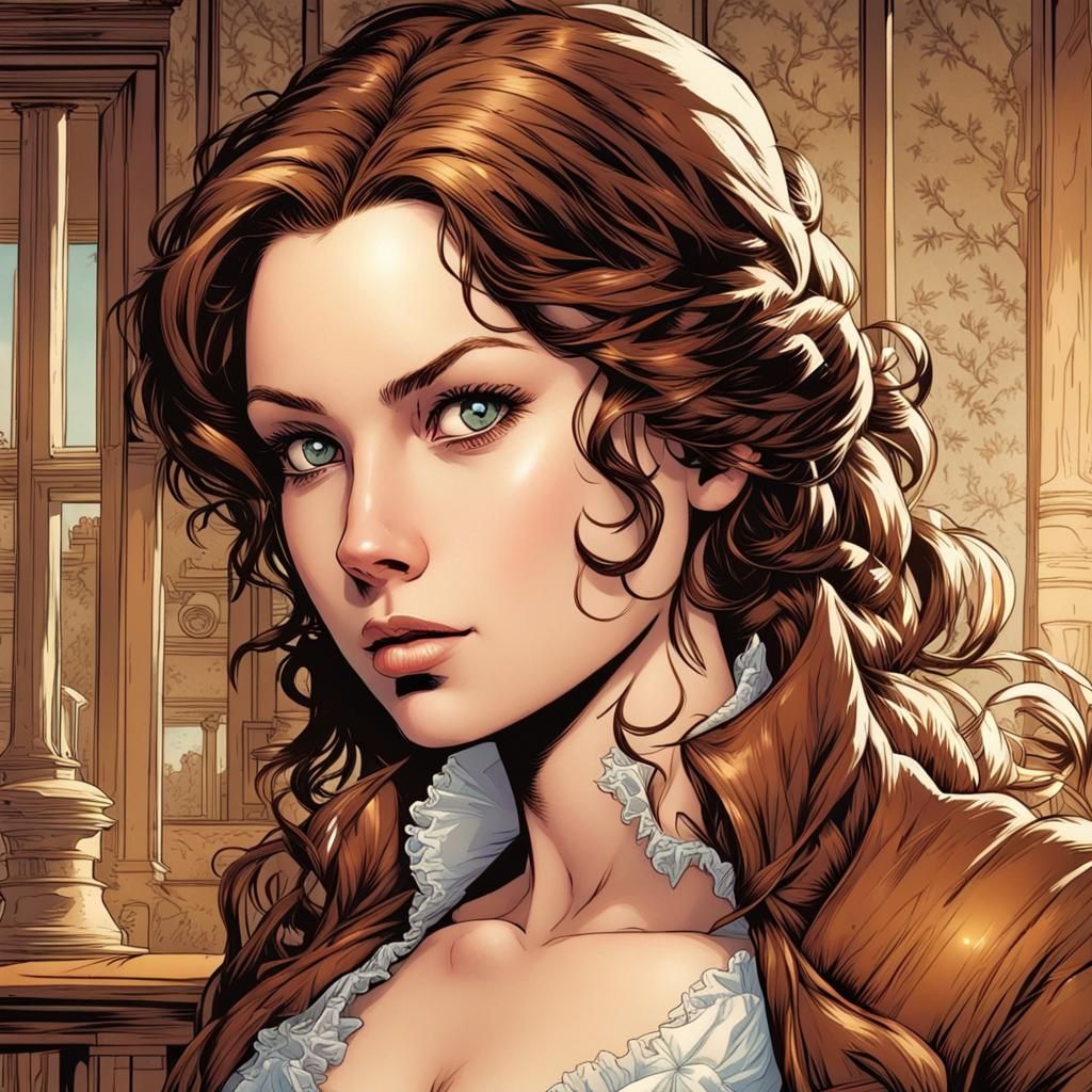 Victorian Era Woman in Comic Book Style