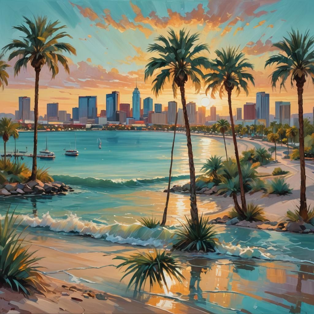 Las Vegas Beach Scene as Impressionist Oil Painting