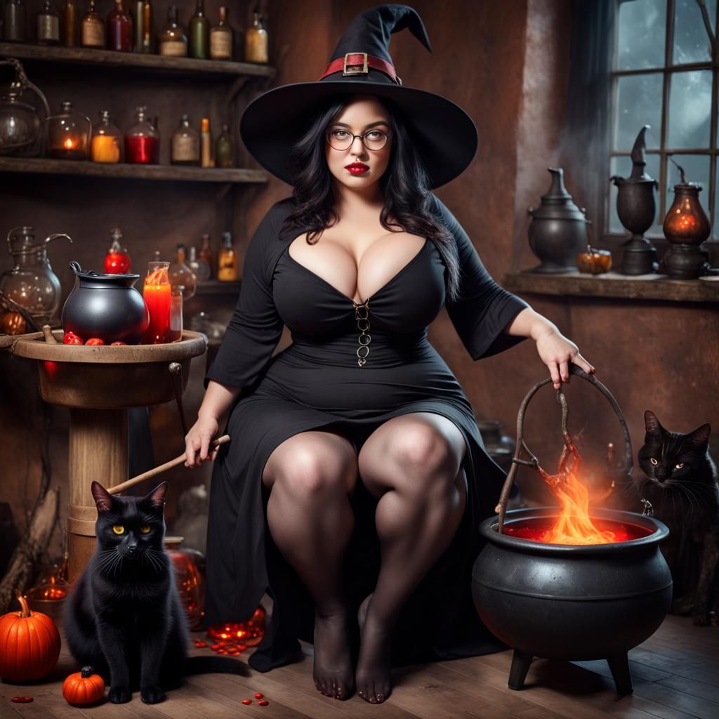 Curvy Witch Mixing Potion Portrait
