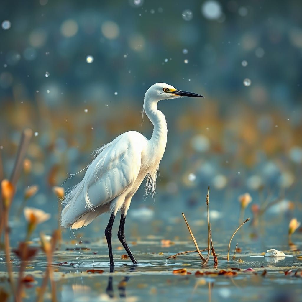 Ethereal Snowy Egret in Vibrant Salt Marsh