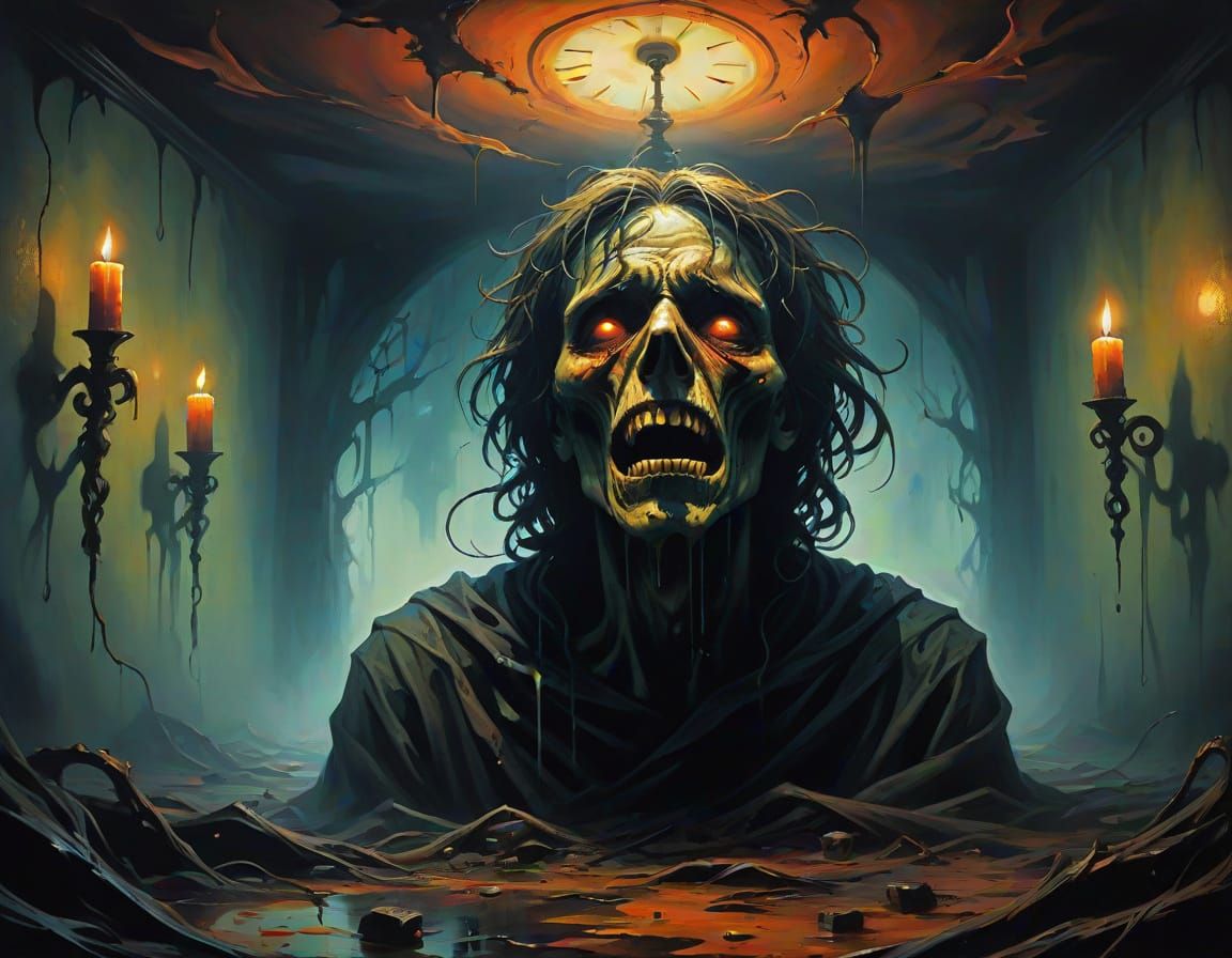 Distorted Figure in Hellish Dreamscape, Oil Painting in Dark...