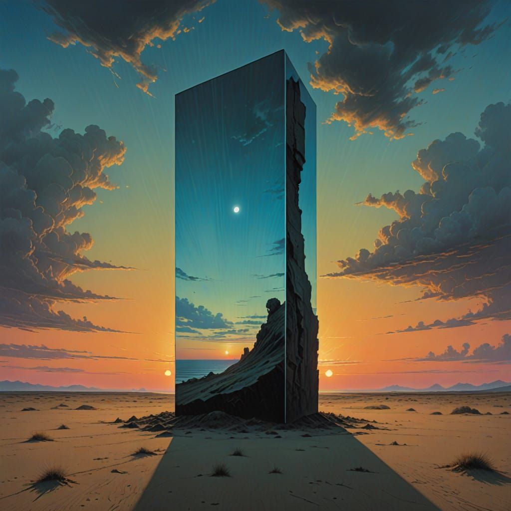 Surreal Glass Monolith Illuminates Desert Sunset