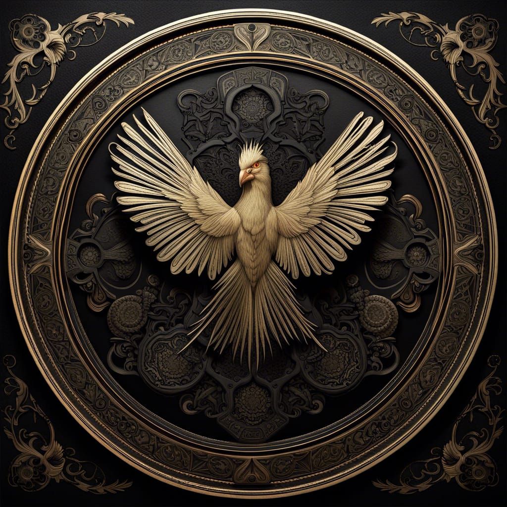 Tarnished Medallion with Cockatrice: Digital Paper Art