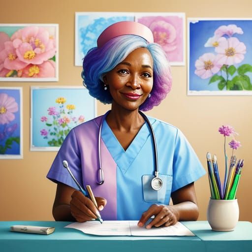 Friendly Nurse in Hospital Ward: Whimsical Watercolour