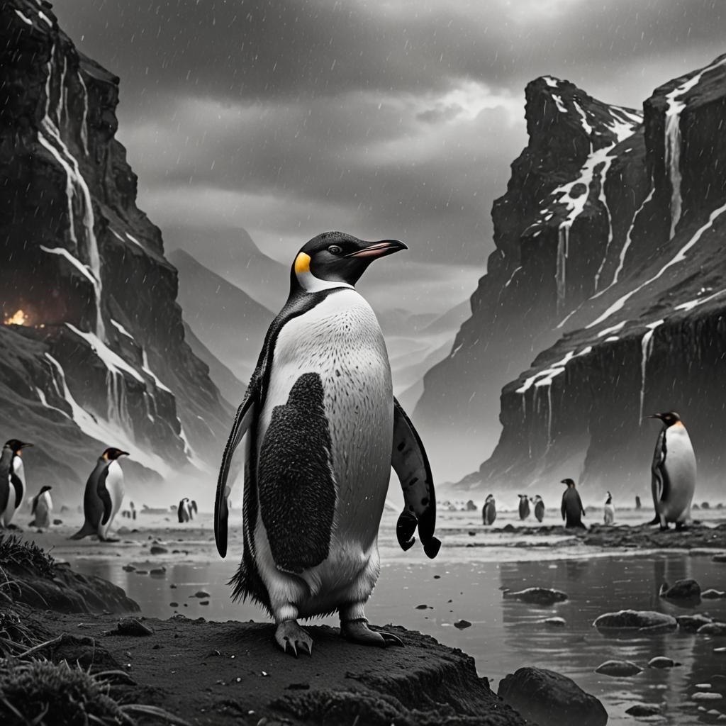 Dramatic Black and White Penguin Digital Painting