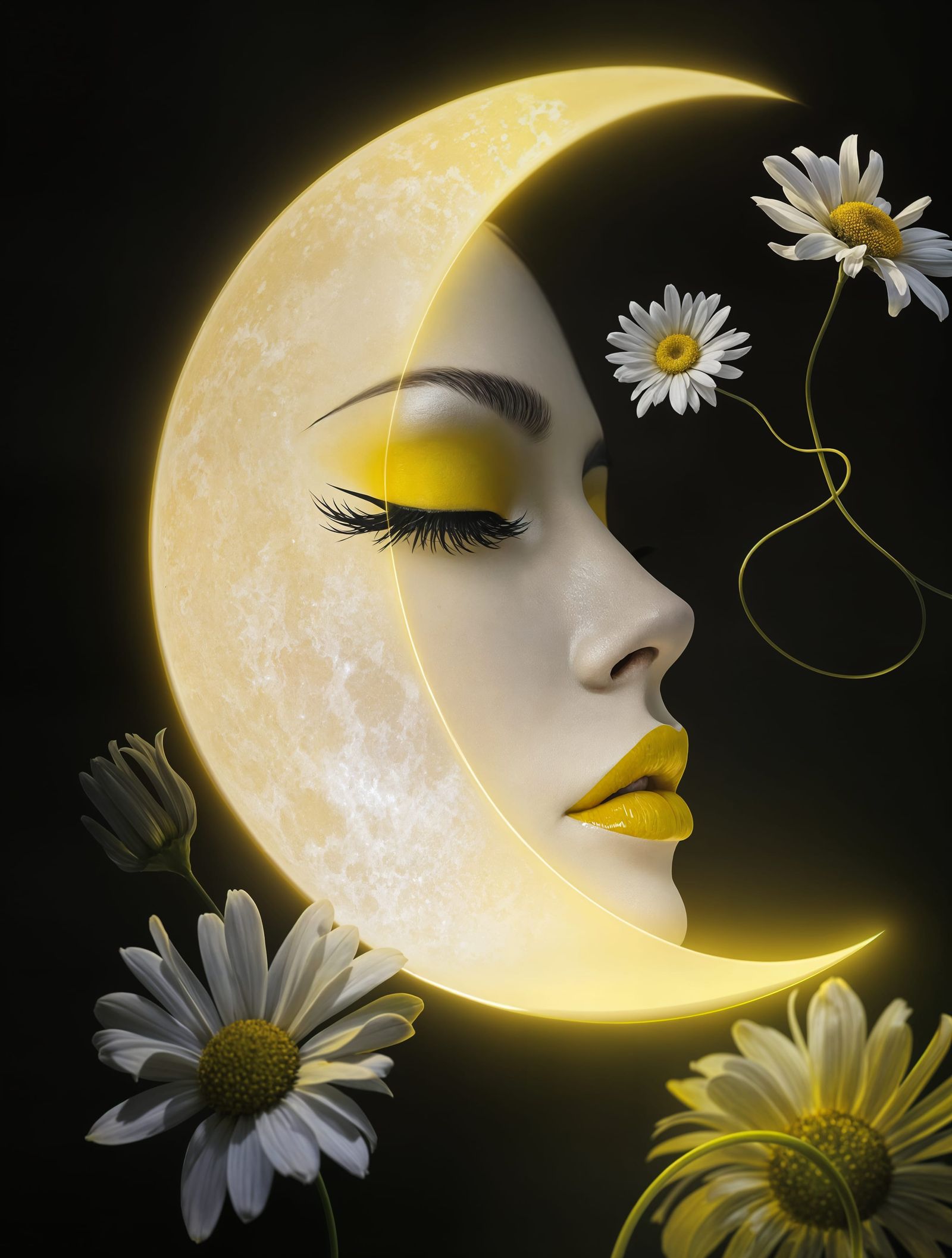 Celestial Woman: Surreal Moon Portrait in Ultra-High Definit...