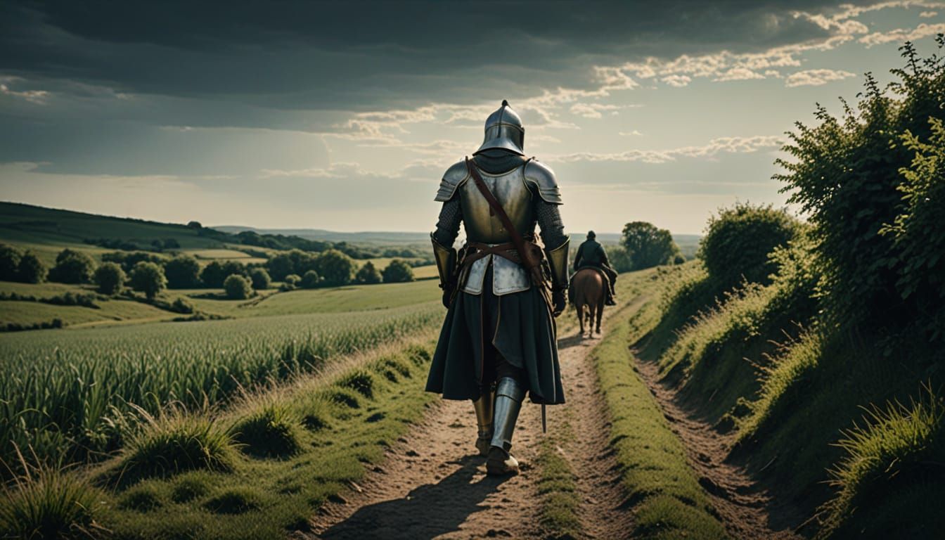 Epic 12th Century Knight in Countryside Landscape