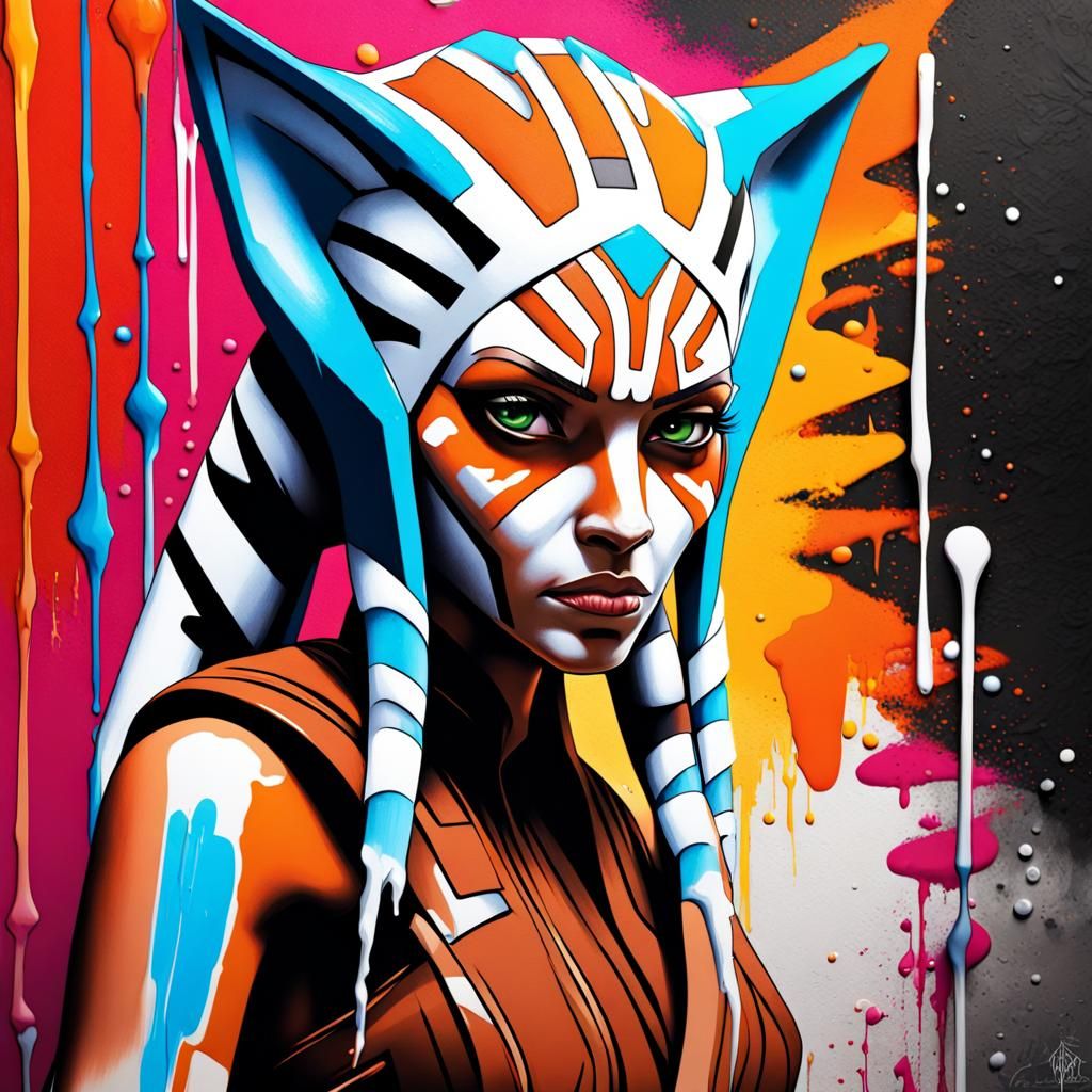 Ahsoka Star Wars Graffiti Art in Polychromatic Colors