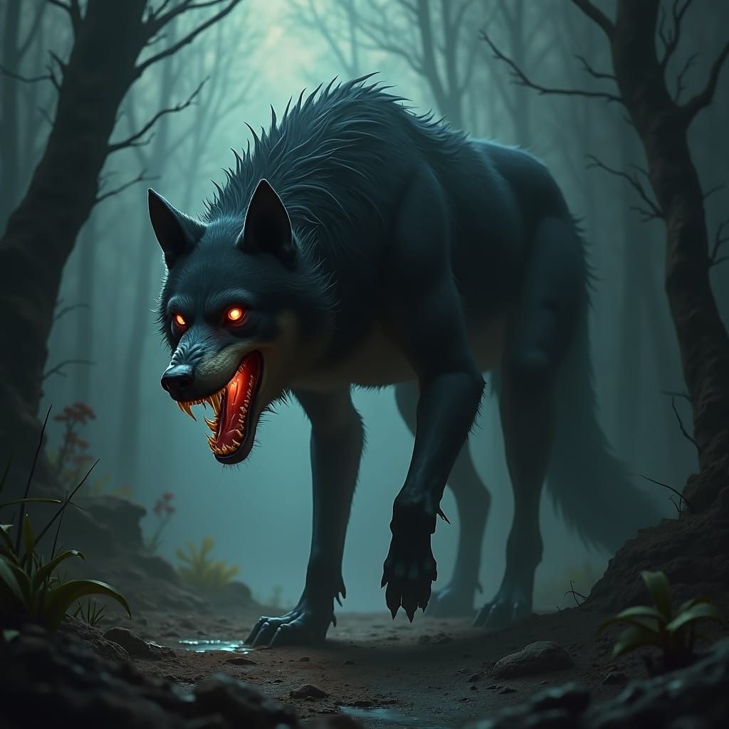 Menacing Canine Creature in Dark Fantasy Style