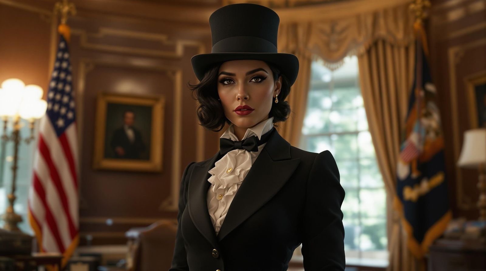 Photorealistic Woman as Abraham Lincoln in 3D