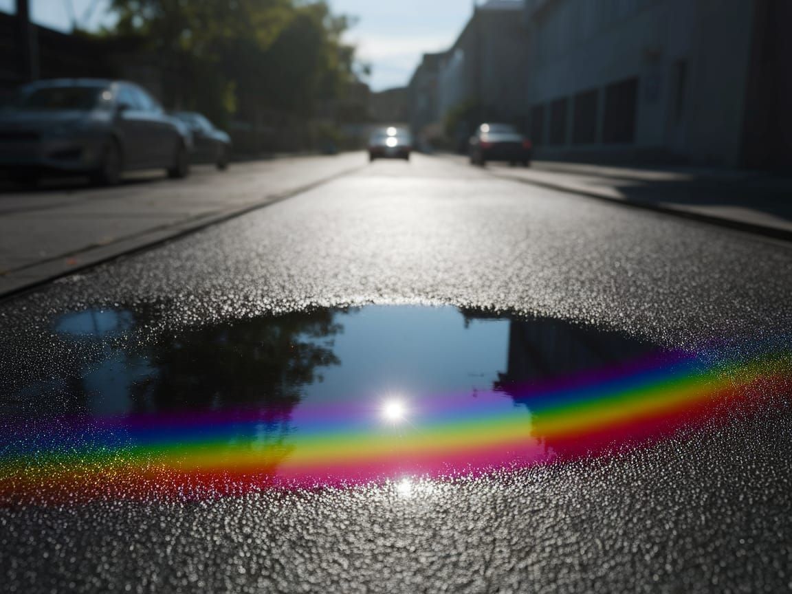 Rainbow Colors in Oil Puddle Street Photography