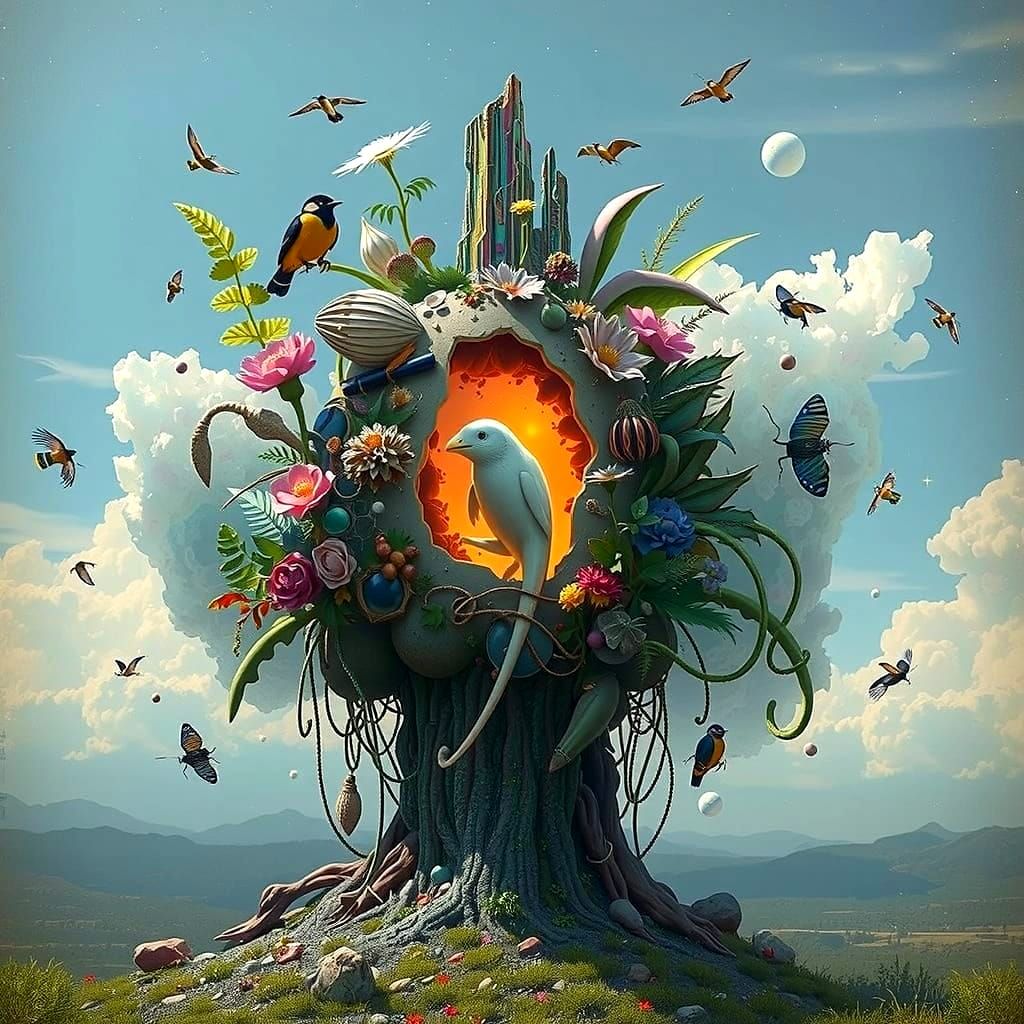 Cosmic Ecosystem with Iridescent Rocks