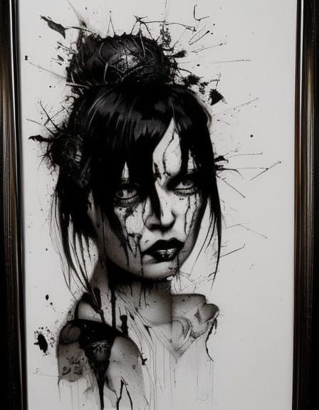 Tattered Goth Woman Portrait in Street Art Style