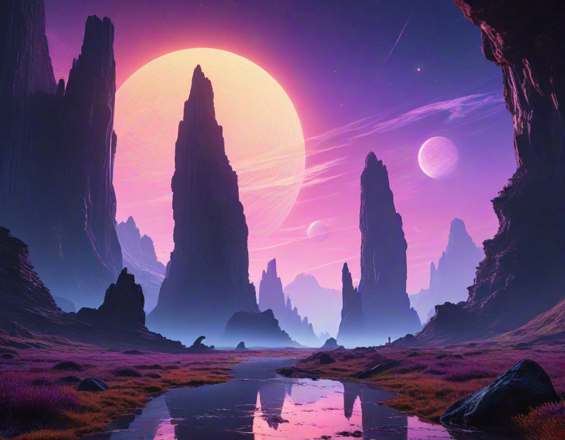 Epic Alien Planet Landscape in Vibrant Blues and Purples