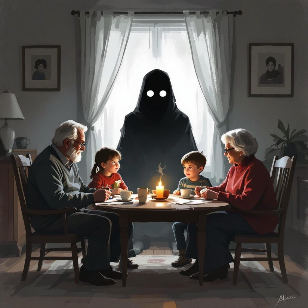 Grandparents Tricked by Shadowy Figure: Cinematic Digital Ar...