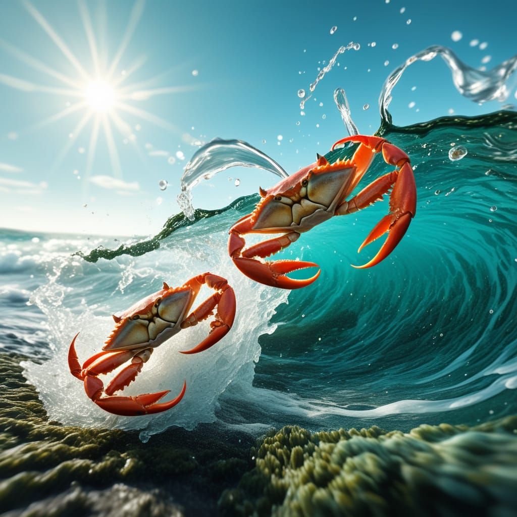 Vibrant Aquatic Splash Art of Fish Crossing Finish Line Firs...