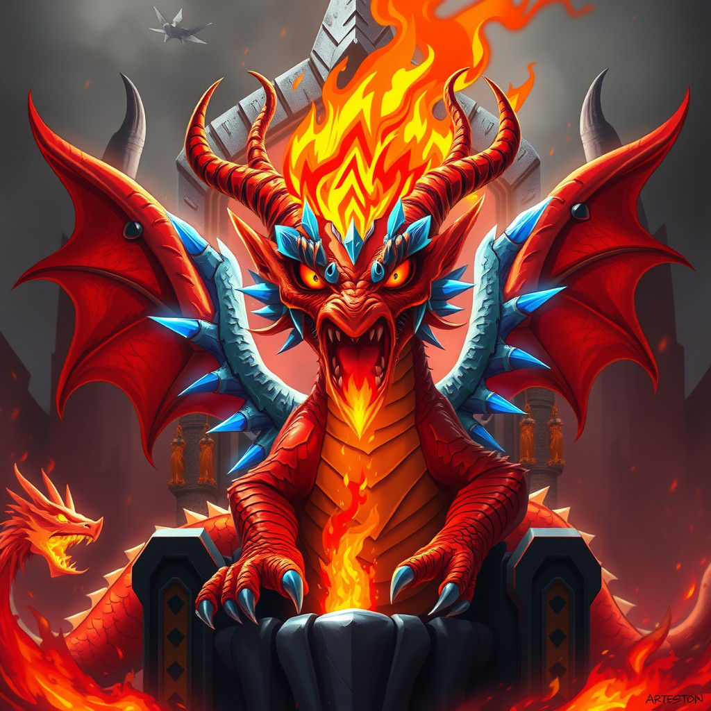 Menacing Fire Dragon on Throne: A Cartoon Matte Painting