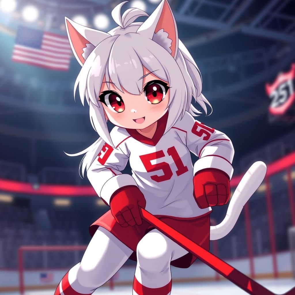 Adorable Anime Catgirl Hockey Star in Moody Arena