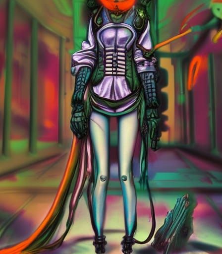 Distorted Steampunk Abomination in Cyberpunk Style