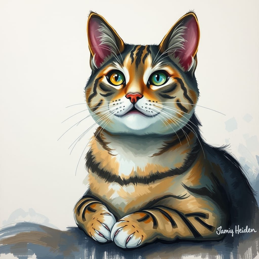 Impressionist Cat in Gouache Style