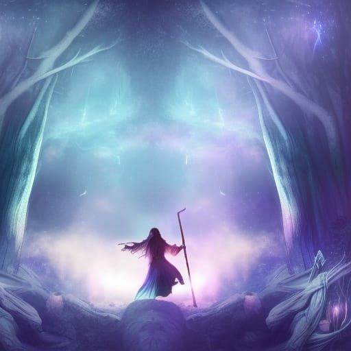Wizard Duel in Moonlit Forest: Fantasy Concept Art