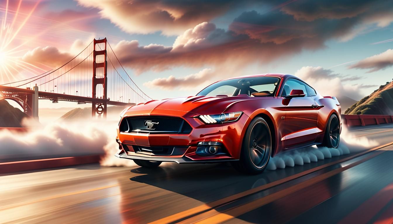 Futuristic Mustang Races Over Golden Gate Bridge
